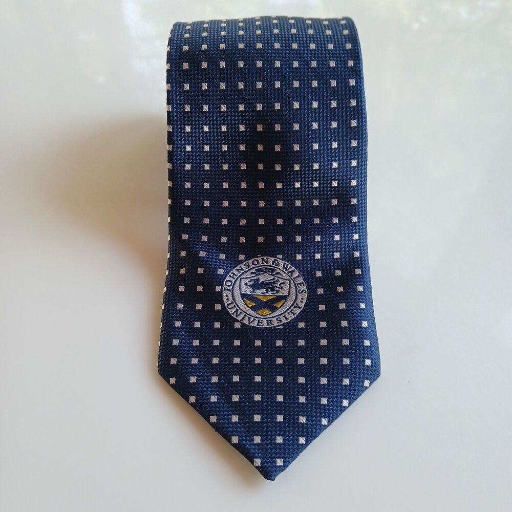 Johnson & Wales University Commemorative 100% Silk Neck Tie Blue Checked